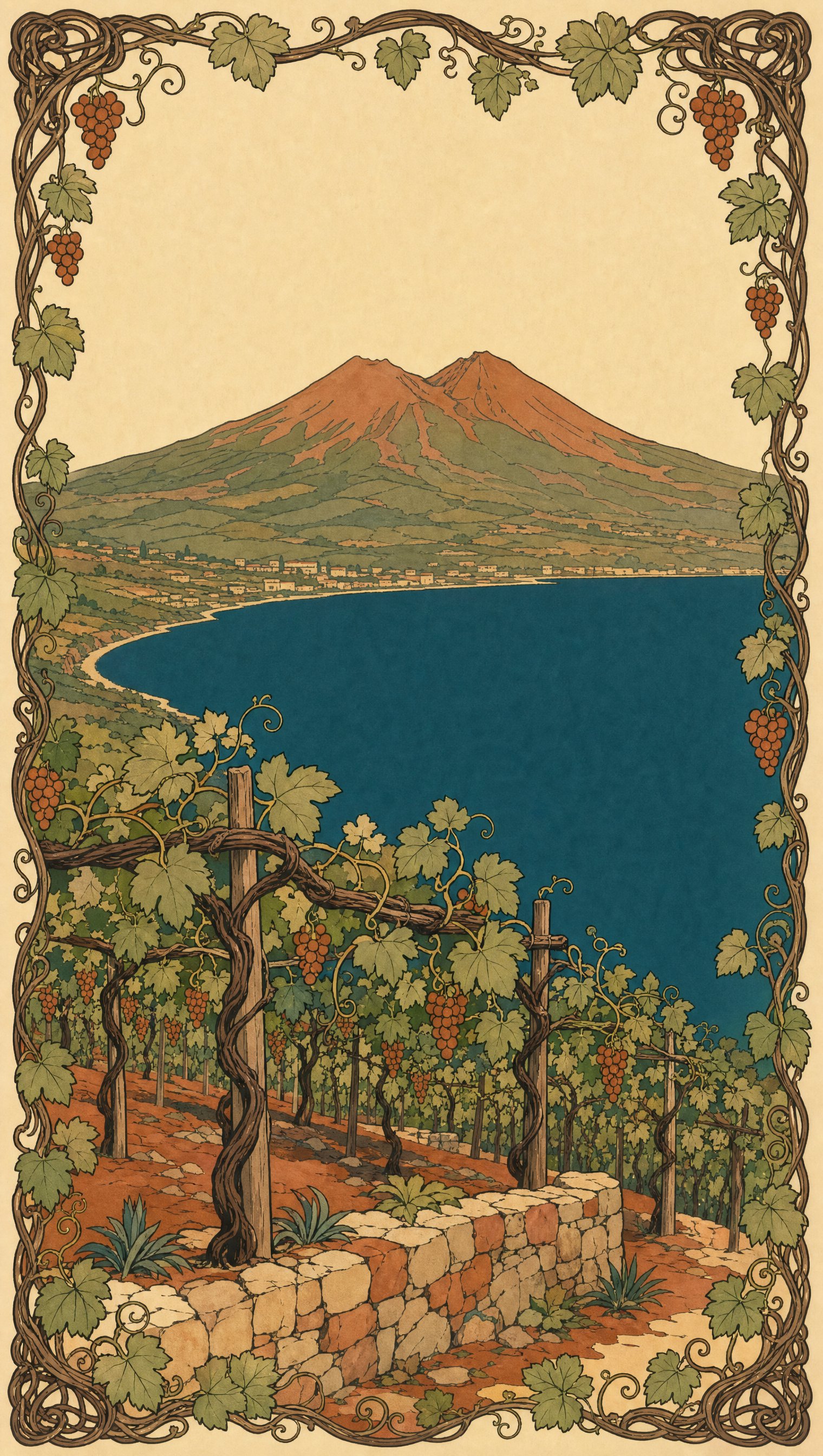 Pannello Liberty originale: il vulcano sul golfo, figura della pagina contenuti