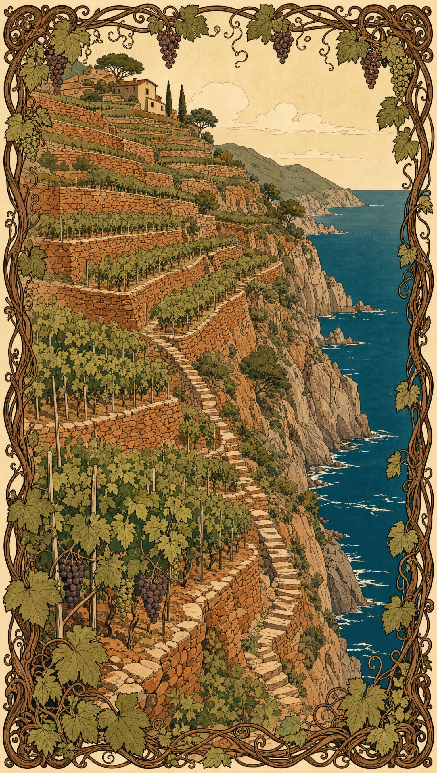 Pannello Liberty originale: le terrazze sul mare, figura della pagina geo